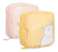 TOPPERFUN Bolsa para Compresas Higiénicas y Toallas Sanitarias, Pack 2 Unidades, Diseño Caricatura Amarillo Gato y Rosa Fresa, Portátil Resistente a Desgarros, para Escuela, Oficina y Uso