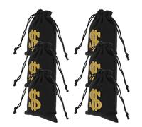 TOPPERFUN Bolsas de Tela Cordón Símbolo de Dólar 6 Piezas Negras 16x12 Cm Bolsa Botín Pirata Portátil para Monedas Joyas y Regalos para Fiesta