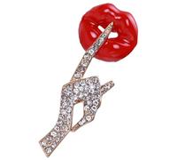 TOPPERFUN Broche de Labios Decorativo para Ropa de Mujer, Pin de Solapa de Metal Gemas de Imitación, Color Rojo, Accesorio para Suéter, Abrigo y Traje, Pin de Chal Versátil y Elegante