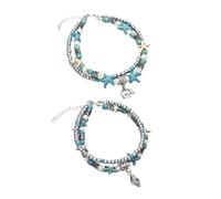 TOPPERFUN Cadena para Tobillo de Mujer de 2 Capas Colgante de Concha y Elefante, Joyas Retro para Pies, Accesorio de Moda para Playa, Fiesta y Uso Diario, Pack 2 Piezas