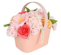 TOPPERFUN Canasta de Flores de Jabón Rosa 17x13x14,5 Cm para Obsequio Día del Maestro, Decorativa y Aromática, Alternativa Floral Práctica para Baño, Conjunto para Mujeres y Madres
