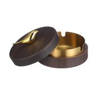 TOPPERFUN Cenicero Redondo de Madera de Nogal con Tapa de Acero Inoxidable Dorado, Diseño Elegante Que Previene la Dispersión de Cenizas para Hogar y Oficina