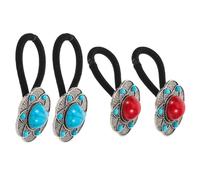 TOPPERFUN Coleteros Elásticos con Diseño Floral Bohemio 4 Piezas Lazos para Pelo en Azul y Rojo Accesorios para Recogidos de Cabello Grueso y Rizado Bandas para Novia y Uso Diario