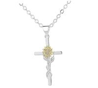 TOPPERFUN Collar Colgante de Girasol y Cruz para Mujer Cadena de Aleación Segura Bicolor Oro y Plata Joyería Ligera para Obsequio Día Madre San Valentín y Uso Diario