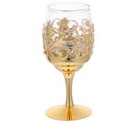 TOPPERFUN Copa de Licor Retro Dorada de Vidrio Floral, Copa de Vino Reutilizable de Tamaño Alto para Whisky y Bebidas, Adecuado para Casa y Oficina, Accesorio Elegante para Entretenimiento