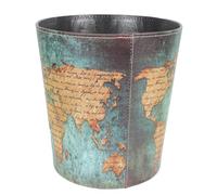 TOPPERFUN Cubo de Basura Retro de Cuero sin Tapa, Papelera Doméstica Estilo Británico Diseño de Mapa Vintage Verde, Contenedor Práctico para Oficina y Almacenamiento de Residuos