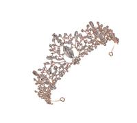 TOPPERFUN de Novia Retro de Cristal Resistente y Antióxido Diadema Chic para Boda Tocado de Pelo Princesa Rosa Dorado Accesorio Elegante para Novias Invitadas