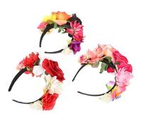 TOPPERFUN Diadema Floral Mexicana para Halloween 3 Piezas Tocado Gótico de Tela Rosas Realistas en y Burdeos Accesorios para Fiestas y Cosplay