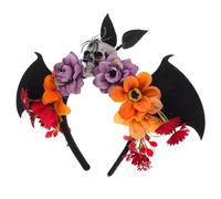 TOPPERFUN Diadema Negra de Flores Mexicana con Calavera y Alas de Murciélago, Tejido Cómodo y Versátil para Fiestas Temáticas y Disfraces de Halloween