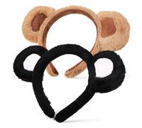 TOPPERFUN Diademas De Peluche Orejas De Oso, 2 Piezas, Diseño Tridimensional, Elásticas Para Niños y Mujeres, Ideales Para Maquillaje, Fiestas y Cosplay