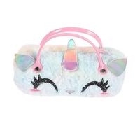 TOPPERFUN Estuche Porta Gafas Unicornio de Peluche, Soporte para Gafas Plegable y Portátil, Colorido Diseño Infantil, Ligero y Resistente para Viaje y Uso Diario, con Asa para Niñas
