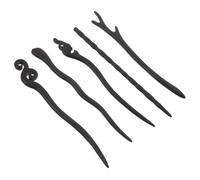 TOPPERFUN Horquillas Chinas Cabello Estilo Vintage 5 Piezas de Madera Negra Ébano, Palitos para Moños Hanfu, Accesorios de Belleza para Bodas, Fiestas y Peinados Tradicionales