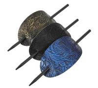 TOPPERFUN Horquillas Vintage Ovaladas para Mujer 3 Piezas en Piel Sintética Colores Negro Cobre Antiguo y Azul Real Accesorios para Moños y Peinados Elegantes en Cabello Largo