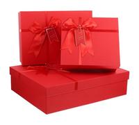 TOPPERFUN Juego de 3 Cajas de Obsequio Tapa y Lazo Rojo Tamaño Pequeño y Mediano 20X18X8 CM 28X20X85 CM y 35X27X9 CM Caja Rígida para Envolver Joyas Dulces y Regalos del Festival