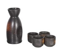 TOPPERFUN Juego de Cerámica para Servir Sake Japonés Tetera Tokkuri Grande Color Amarillo Jade 1 Jarra y 4 Vasos de Sake para Hogar Bar y Restaurante Retención de Temperatura