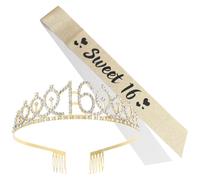 TOPPERFUN Juego de Decorativas para Fiestas Tiara de Cumpleaños Dorada y Faja de Plástico y Tela, Diseño Elaborado y Llamativo para Celebración de Cumpleaños Niña