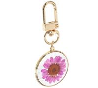 TOPPERFUN Llavero de Metal Colgante de Flor Seca Margarita Morada, Decoración para Llavero y Mochila, Accesorio Ligero y Resistente, Obsequio Adecuado para Mujer y Niña
