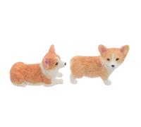 TOPPERFUN Mini Figuras de Corgi de Resina para Decoración de Coche y Escritorio 2 Piezas Amarillo y Blanco Posición Sentada y Acostada Adornos Miniatura Realistas para Salpicadero y