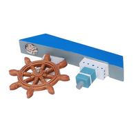 TOPPERFUN Modelo Decorativo de Barco de Vela de Madera Pequeño Estilo Mediterráneo Azul y Timón Adorno Náutico para Decoración Rústica de Hogar y Oficina Pieza Artesanal para