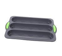 TOPPERFUN Molde de Pan Antiadherente de Silicona de Huecos para Hornear Pan Accesorio de Cocina para Baguettes y Bizcochos Ovens Estándar Color Gris con Asas Verdes