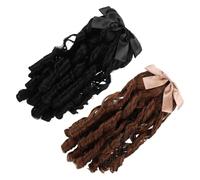 TOPPERFUN Peluca de Coleta Rizada Sintética Vintage Color Negro y Marrón Claro Postizo con Peine Integrado para Fiestas Cosplay y Eventos Retro Extensión de Cabello Rizado Elegante y