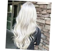 TOPPERFUN Peluca Larga Rizada Blanca Sintética para Mujer Peluca Cosplay Cómoda Ventilada para Fiestas y Uso Diario