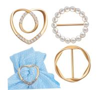 TOPPERFUN Pinzas para Camisa y Bufanda de Aleación Dorada, Hebillas Decorativas de Corazón, Perla y Aro, Accesorios de Moda para Mujer en Ocasiones Casuales, Set de 3 Unidades