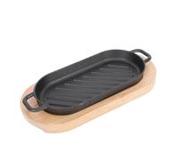 TOPPERFUN Plancha de Hierro Rectangular con Bandeja de Madera Antiadherente para Asar Carne y Pescado Sartén Teppanyaki para Barbacoa Casa Retención Uniforme de Calor Lisos y Duraderos