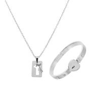 TOPPERFUN Pulsera Collar Cerradura de Llave en Acero Plateado, Conjunto de Brazalete y Cadena para Amantes, Joyería Ligera para Novios y Regalos San Valentín