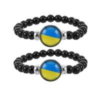 TOPPERFUN Pulsera de Bandera de 2 Piezas Cuentas de Cabujón Negras, Accesorio Decorativo y Pulsera de Amistad Internacional, Adecuado para Celebraciones y Día Nacional