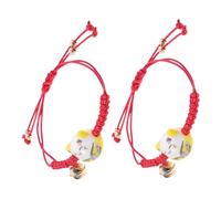 TOPPERFUN Pulsera Tejida a Mano 2 Piezas Color Amarillo con Amuleto Gato Suerte Maneki Neko Hilo de Cuentas de Cerámica Ajustable para Amistad y Protección Adecuado para Estudiantes y