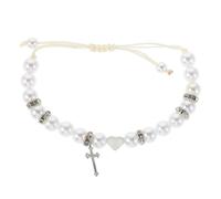 TOPPERFUN Pulsera Trenzada de Corazón Ajustable Perlas y Dije de Cruz Pulsera de Cuentas Hecha a Mano para Mujer Joyería de Amistad y Uso Diario
