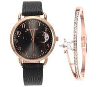 TOPPERFUN Reloj Pulsera Mujer con Diseño de Luna y Calendario Movimiento de Cuarzo Preciso con Brazalete Negro para Fiesta y Uso Diario