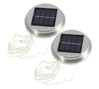 TOPPERFUN Tapa para Lámpara Solar de Acero Inoxidable, 2 Piezas, Diseño Resistente para Faroles Solares de Jardín, Luz LED Cálida, Recarga Automática, Adecuado para Iluminación Exterior