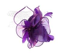 TOPPERFUN Tocado para Mujer Flores de Malla y Plumas Diadema y Clip Combinados Color Morado Adecuado para Bodas Fiestas de Té y Cócteles