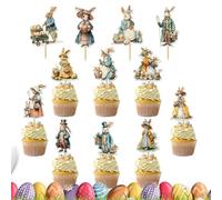Toppers Bunny Cupcake Toppers - 12 figuras de animales vintage, decoración para tartas de cumpleaños con diseño de conejito de Pascua - para, de primavera, manualidades, hornear,