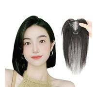 Toppers De Cabello Humano for Mujeres Postizo Superior De Malla Transpirable De Verano Extensiones De Cabello Negro Natural Recto Sin Flequillo Clip En Tupé for Adelgazar El Cabello