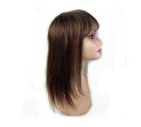 Toppers de cabello humano real for mujeres 14 × 14 cm Base de encaje Pieza de cabello lacio natural con flequillo limpio Clip en extensiones de pelucas de cabello Remy con flequillo (Size : 10 inches