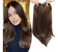 Toppers de cabello, pieza de cabello de aspecto natural de 18 pulgadas con flequillo lateral, pelucas de seda a alta temperatura y sinuosa transpirable