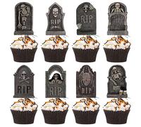 Toppers de cupcake de Halloween, toppers de tumbas, topcake de 48pcs topcake toppers 6 estilos espeluznantes mini lápidas de casco de halloween selecciones de pastel de halloween decoraciones de past