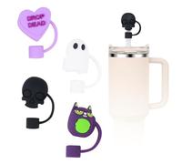 Toppers de paja de Halloween Cubierta a prueba de derrames de gato, toppers de dibujos animados de 4 piezas, estilo de Halloween reutilizable, cubierta de paja de gato para de gatos