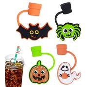 Toppers De Paja De Halloween - Fantasma De Araña De Calabaza Murciélago | Cosas De Paja A Prueba De Polvo De 4 Piezas Para Vasos De 8 Mm | Consejos De Paja De Silicona Suave Para