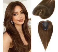 Toppers de pelo humano para mujer, 30 cm, sin flequillo - Base de encaje mejorada, sin costuras, extensiones invisibles de pelo humano en caso de adelgazamiento con cobertura 3D 360° de líneas grises