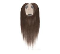 Toppers for mujer, cabello humano real, base de seda realista de 10 pulgadas, piezas de cabello con adelgazamiento, flequillo con clip en la parte media Suave y Natural(Brown,12x14cm)