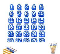 Toppers Numerados De 1 A 30 Unidades,LáPices De NúMeros, Etiquetas Reutilizables Impresas En 3d Para El Aula Para Profesores,Para Estaciones De Suministros Y OrganizacióN Escolar，azul 1