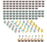 Toppers para cupcakes de Pascua, 100 moldes decorativos con huevos y pollitos, tamaño 50x30mm, incluye 40 adornos de Pascua (huevos de colores, zanahorias, conejos y pollitos) para crear delicios