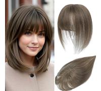 Toppers para el pelo para mujer, de cabello humano real con flequillo, cosido a mano, cobertura 360 ° 3D, natural para adelgazar el cabello, accesorios para el cabello para mujeres (marrón Auburn