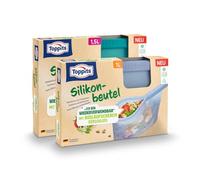 Toppits Juego de 2 bolsas de silicona reutilizables de 1 l + 1,5 l con soporte, aptas para microondas y lavavajillas