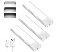 TOPPLEE Luz de Armario, 3 Piezas 6500K Luz Nocturna con Sensor Movimiento, USB Recargable LED Armario para Gabinete, Cocina, Escalera, Pasillo, Sótano, Garaje - Blanco Frio