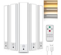 TOPPLEE Luz de Armario, 5 Piezas Luz Nocturna con Control Remoto, 3000K-6500K Regulable Lampara LED con Sensor Movimiento, USB Recargable LED Armario para Gabinete, Cocina, Escalera, Pasillo